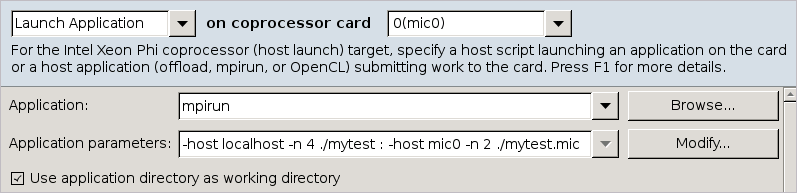 Intel Xeon Phi coprocessor (host launch) target configuration