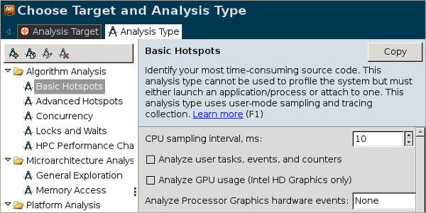 Analysis Type tab